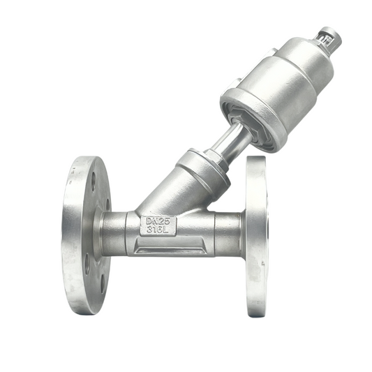 FLANGE PNUEMATIC ANGLE SEAT VALVE (Stainless Steel Actuator)